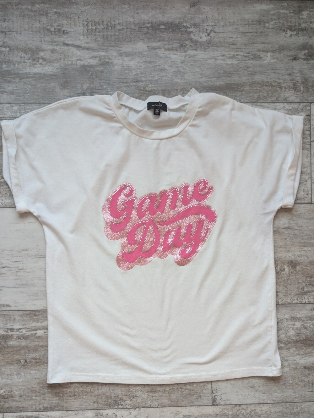 Unbranded "Game Day" White Short Sleeve Tee with Pink Graphic